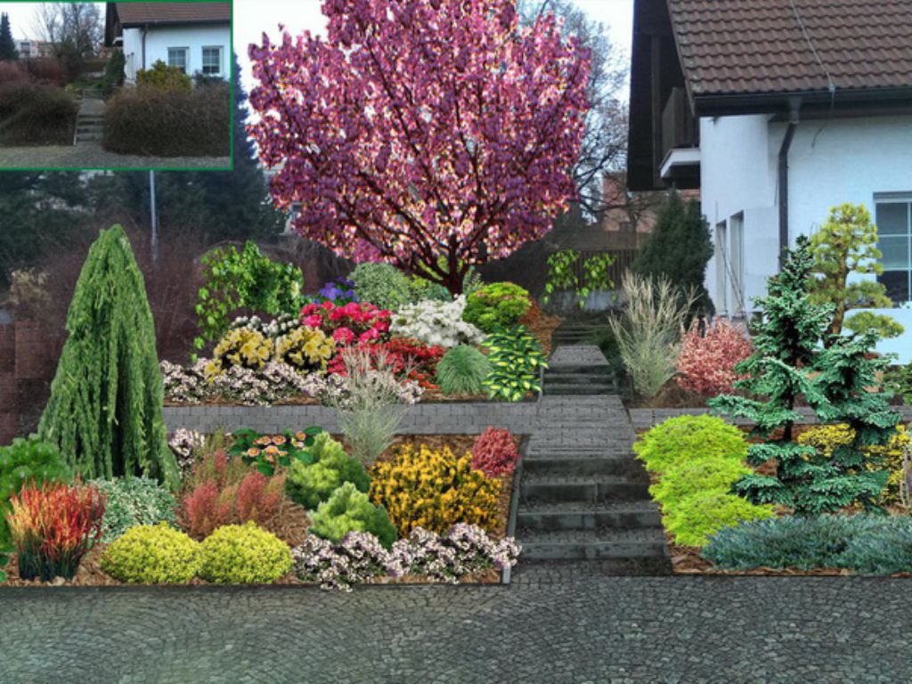 Garden reconstruction design in 3D to photo