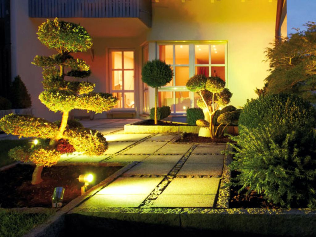 Decorative lighting of the terrace area in the garden