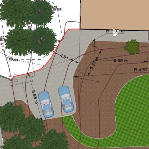 Dimensioning of the garden and paved areas for landscaping.