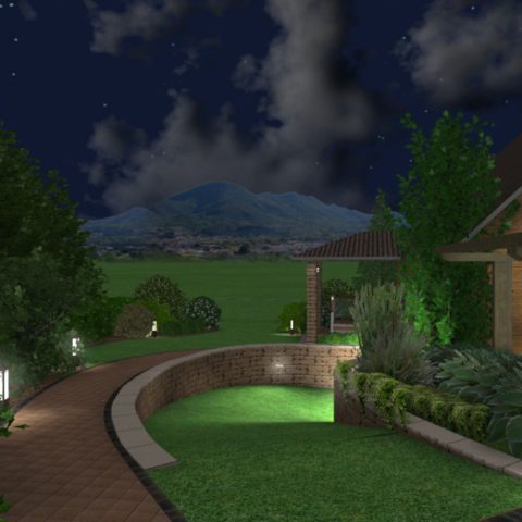Visualization of lighting in the garden project of the entrance part